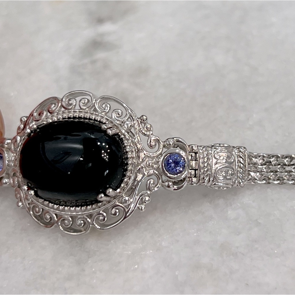 Black Jade and Tanzanite Toggle Clasp Sterling Silver Bracelet - Picture 8 of 15